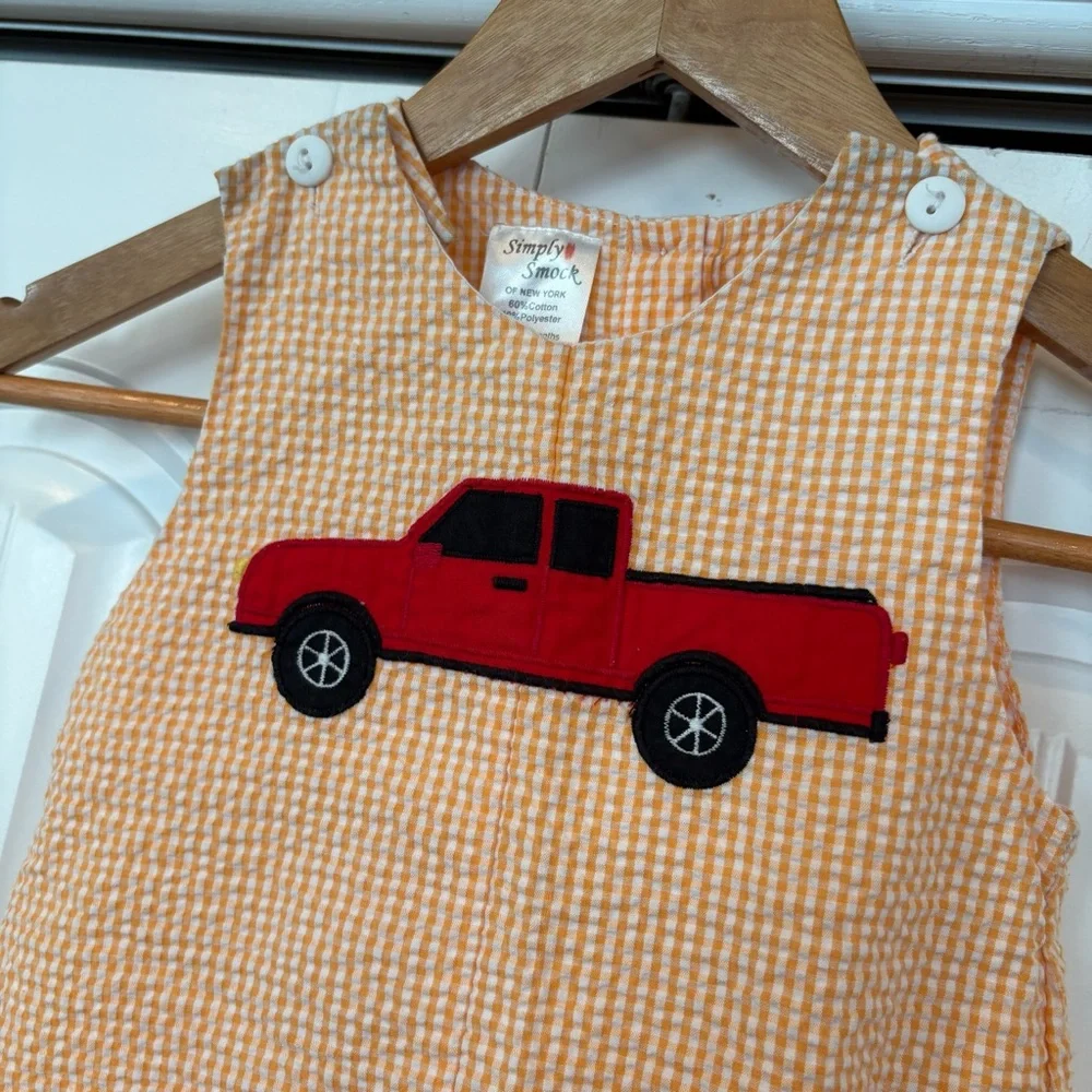 Simply Smock Red Truck Seersucker Romper‎ Size 18 Months